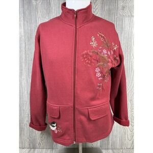 Croft And Barrow Fleece Embroidered Bird Long Sleeve Jacket Womens SZ M
